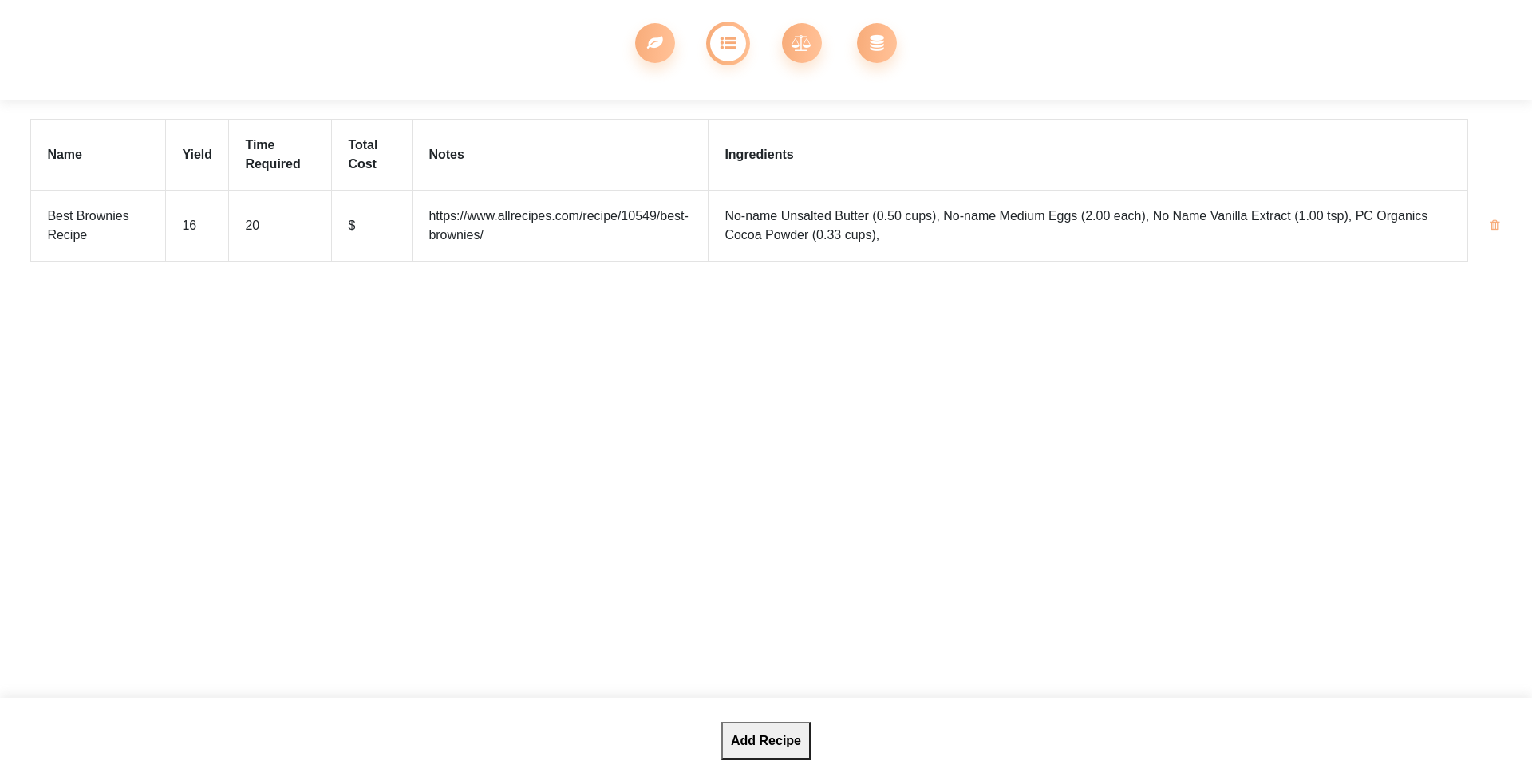 Screenshot of recipe page.